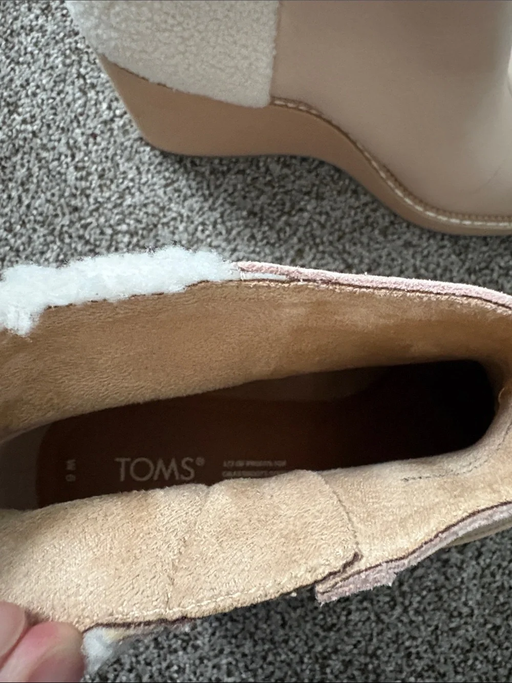 Toms Beige Wedge Ankle Boots with Furry Collar